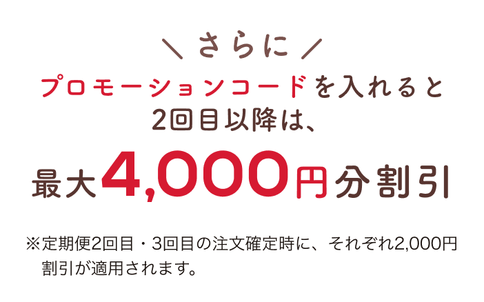 プロモーションコードを入れると2回目以降は最大4000円割引